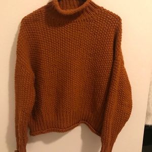 Rust Color Cowl Neck Knit Sweater